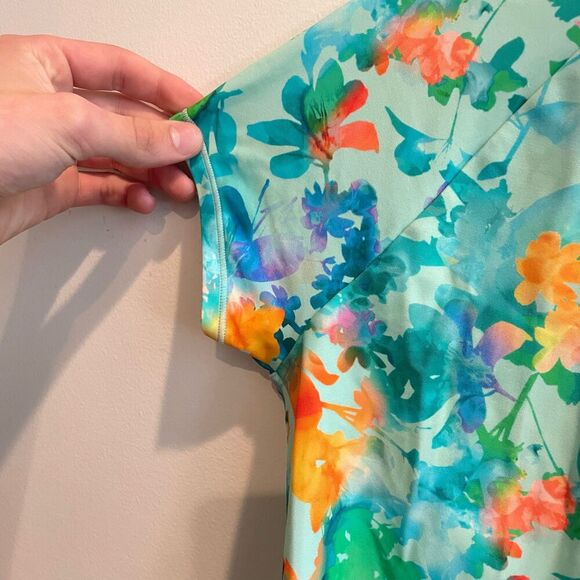 Athleta Girl Mock Neck Rashguard Top Anti-UV Floral Swim Suit L 12 Bathing Surf - Picture 9 of 11